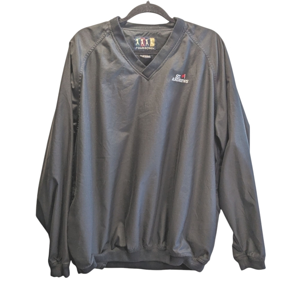 Vintage Foursome St Andrews Black Windbreaker Pull Over Jacket With Pockets L
